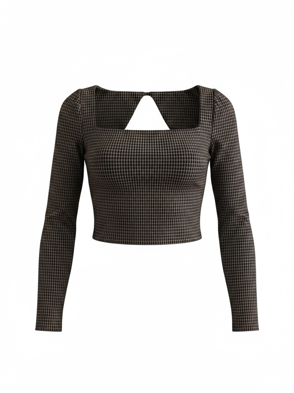 [NWOT]House of Harlow 1960 Black Checked Square-Neck Long Sleeve Crop Top